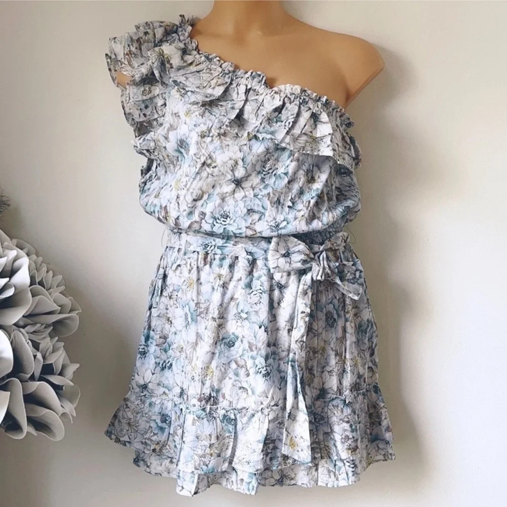 ✌🏼NWT HAPPY X NATURE Willow 1 shoulder mini Dress Kate Hudson XL elastic waist - Picture 3 of 10